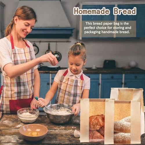 100 Pzs (13.7x8.2x3.5 in) Bolsas de Papel para Pan Casero, Bolsas para Pan de Masa Madre con Ventana, Incluye 500 Sellos Adorables - imagen 6