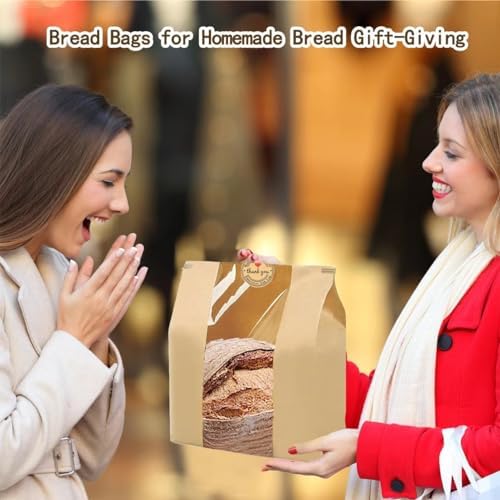 100 Pzs (13.7x8.2x3.5 in) Bolsas de Papel para Pan Casero, Bolsas para Pan de Masa Madre con Ventana, Incluye 500 Sellos Adorables - imagen 7