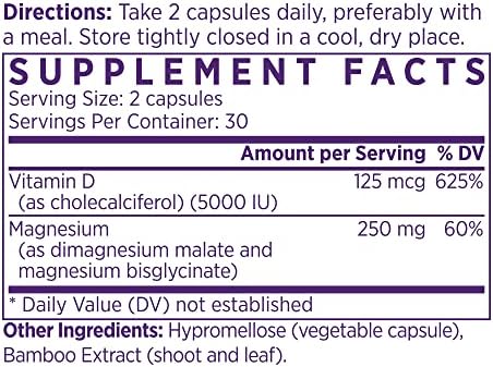 NAOMI Vitamina D3 Activada 5000 IU + Magnesio 250 mg - Fortalece Huesos, Salud Inmunológica y Relajación Muscular - Cholecalciferol, No GMO, Sin - imagen 2
