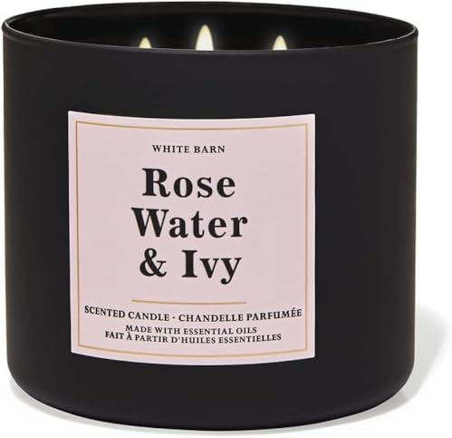 Vela Aromática de 3 Mechas Bath and Body Works White Barn con Aceites Esenciales - 14.5 oz - Fragancia 2021 (Agua de Rosa y Hiedra) - imagen 1