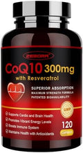 ZEBORA CoQ10 300mg con Trans-Resveratrol, PQQ y Vitamina E - Alta Absorción de Coenzima Q10 con BioPerine - Antioxidante Poderoso para Corazón y - imagen 1