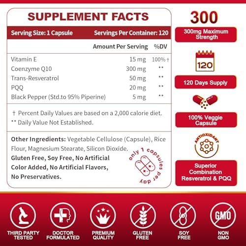 ZEBORA CoQ10 300mg con Trans-Resveratrol, PQQ y Vitamina E - Alta Absorción de Coenzima Q10 con BioPerine - Antioxidante Poderoso para Corazón y - imagen 2