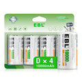 Baterías Recargables EBL D, 10000mAh Ni-MH de Alta Capacidad, Paquete Nuevo de 4 Piezas - imagen 1