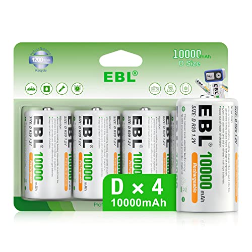 Baterías Recargables EBL D, 10000mAh Ni-MH de Alta Capacidad, Paquete Nuevo de 4 Piezas - imagen 1