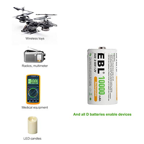 Baterías Recargables EBL D, 10000mAh Ni-MH de Alta Capacidad, Paquete Nuevo de 4 Piezas - imagen 4
