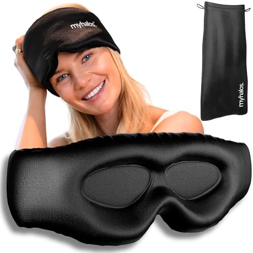 Máscara de Sueño de Seda de Morera 3D MyHalos para Mujeres y Hombres con Copas, Color Negro - Máscara para Dormir, Viajar y Descansar - imagen 1