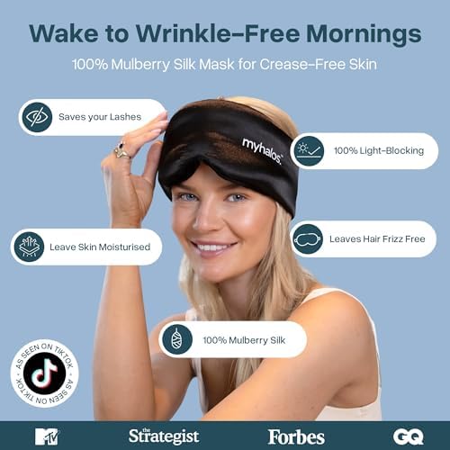 Máscara de Sueño de Seda de Morera 3D MyHalos para Mujeres y Hombres con Copas, Color Negro - Máscara para Dormir, Viajar y Descansar - imagen 2