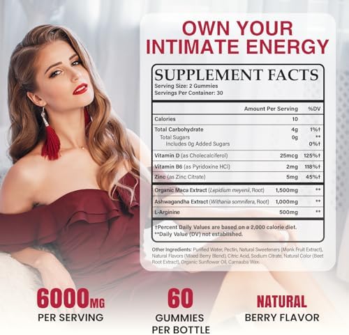 Suplemento de Libido para Mujeres con 1500mg de Maca y 1000mg de Ashwagandha, Vitamina D y B6, Energía y Ánimo - Potente Aumento de Libido Femenina + - imagen 2