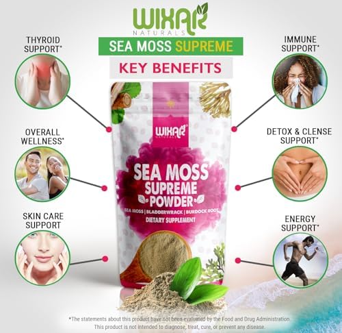 Wixar Polvo de Musgo Marino Silvestre – (8 Onzas) – Musgo Marino Irlandés Natural y Bladderwrack con Polvo de Bardana - Suplementos Alcalinos para - imagen 3