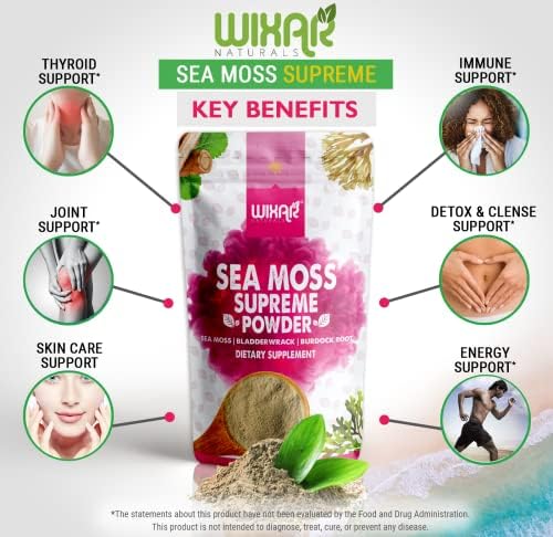 Wixar Polvo de Musgo Marino Silvestre – (8 Onzas) – Musgo Marino Irlandés Natural y Bladderwrack con Polvo de Bardana - Suplementos Alcalinos para - imagen 4