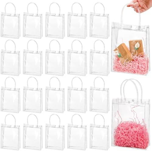 Youeon 40 Piezas de Bolsas de Regalo de PVC Transparentes con Asa 9.1x6.7x2.7 Pulgadas, Bolsas Reutilizables para Fiestas, Bodas y Cumpleaños - imagen 1