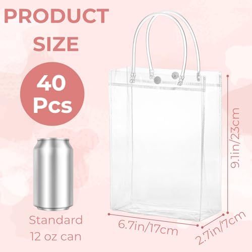 Youeon 40 Piezas de Bolsas de Regalo de PVC Transparentes con Asa 9.1x6.7x2.7 Pulgadas, Bolsas Reutilizables para Fiestas, Bodas y Cumpleaños - imagen 2
