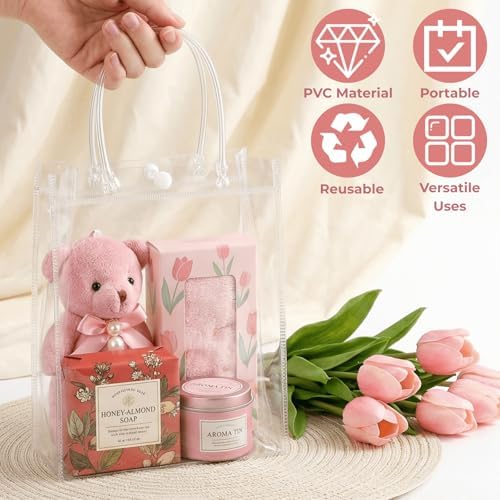 Youeon 40 Piezas de Bolsas de Regalo de PVC Transparentes con Asa 9.1x6.7x2.7 Pulgadas, Bolsas Reutilizables para Fiestas, Bodas y Cumpleaños - imagen 4