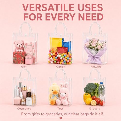Youeon 40 Piezas de Bolsas de Regalo de PVC Transparentes con Asa 9.1x6.7x2.7 Pulgadas, Bolsas Reutilizables para Fiestas, Bodas y Cumpleaños - imagen 5