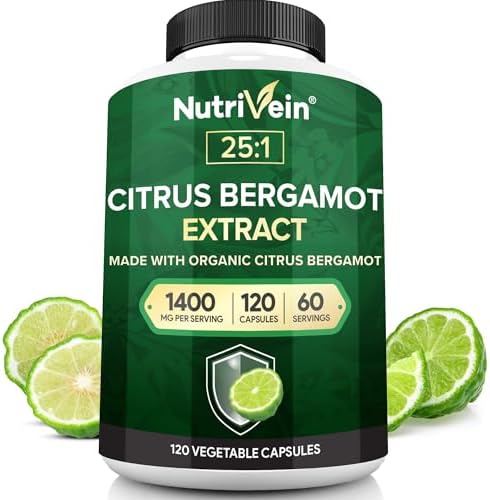 Suplemento Premium de Bergamota Cítrica Nutrivein 1400mg 25:1 Extracto de Bergamia - 60 Días (120 Cápsulas) - Potente Bergamota Italiana para el - imagen 1