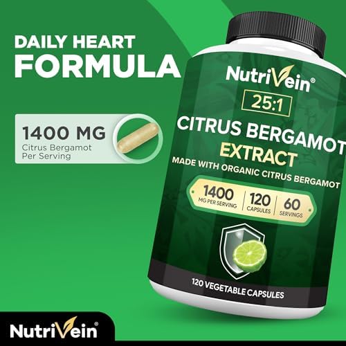 Suplemento Premium de Bergamota Cítrica Nutrivein 1400mg 25:1 Extracto de Bergamia - 60 Días (120 Cápsulas) - Potente Bergamota Italiana para el - imagen 3