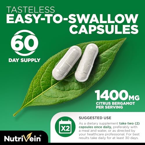 Suplemento Premium de Bergamota Cítrica Nutrivein 1400mg 25:1 Extracto de Bergamia - 60 Días (120 Cápsulas) - Potente Bergamota Italiana para el - imagen 5