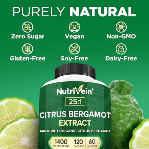 Suplemento Premium de Bergamota Cítrica Nutrivein 1400mg 25:1 Extracto de Bergamia - 60 Días (120 Cápsulas) - Potente Bergamota Italiana para el - imagen 6