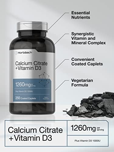 Horbäach Citrato de Calcio con Vitamina D3 | 1260 mg | 250 Tabletas | Suplemento Vegetariano, No Transgénico, Sin Gluten - imagen 3