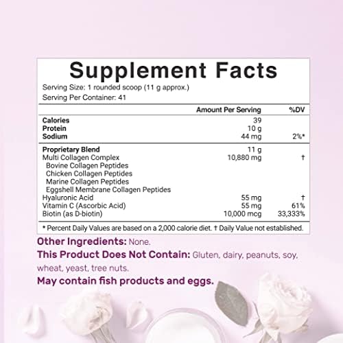 Proteína en Polvo de Colágeno Múltiple, 1Lb - Colágeno Tipo I, II, III, V, X con Biotina 10000mcg, Vitamina C y Ácido Hialurónico - Sin Sabor - Ideal - imagen 2