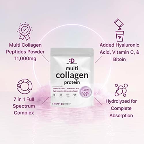 Proteína en Polvo de Colágeno Múltiple, 1Lb - Colágeno Tipo I, II, III, V, X con Biotina 10000mcg, Vitamina C y Ácido Hialurónico - Sin Sabor - Ideal - imagen 4