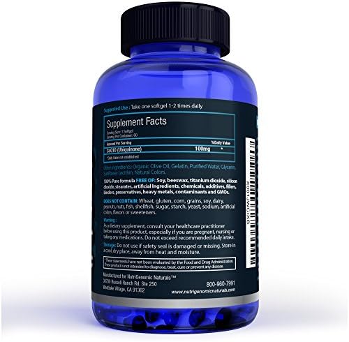 NutriGenomic Naturals CoQ10, Coenzima Q10, Alta Absorción con Aceite de Oliva Orgánico, 100mg, 60 Softgels, Ubiquinona, Ubiquinol, Apoya la Salud del - imagen 2