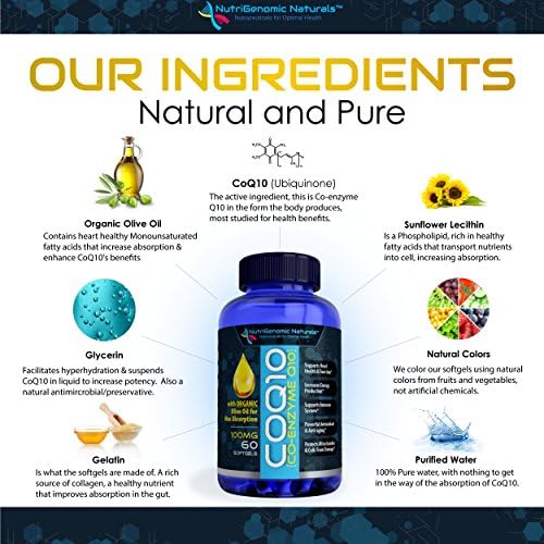 NutriGenomic Naturals CoQ10, Coenzima Q10, Alta Absorción con Aceite de Oliva Orgánico, 100mg, 60 Softgels, Ubiquinona, Ubiquinol, Apoya la Salud del - imagen 3