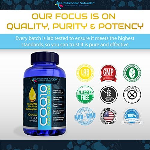 NutriGenomic Naturals CoQ10, Coenzima Q10, Alta Absorción con Aceite de Oliva Orgánico, 100mg, 60 Softgels, Ubiquinona, Ubiquinol, Apoya la Salud del - imagen 4