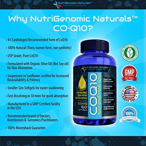 NutriGenomic Naturals CoQ10, Coenzima Q10, Alta Absorción con Aceite de Oliva Orgánico, 100mg, 60 Softgels, Ubiquinona, Ubiquinol, Apoya la Salud del - imagen 5