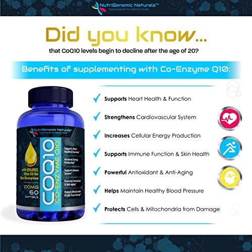 NutriGenomic Naturals CoQ10, Coenzima Q10, Alta Absorción con Aceite de Oliva Orgánico, 100mg, 60 Softgels, Ubiquinona, Ubiquinol, Apoya la Salud del - imagen 7