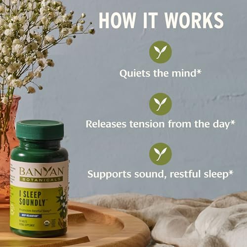 Banyan Botanicals I Sleep Soundly – Suplemento Orgánico para un Sueño Profundo – Ayuda Natural sin Melatonina con Ashwagandha, Valeriana y Manzanilla - imagen 2