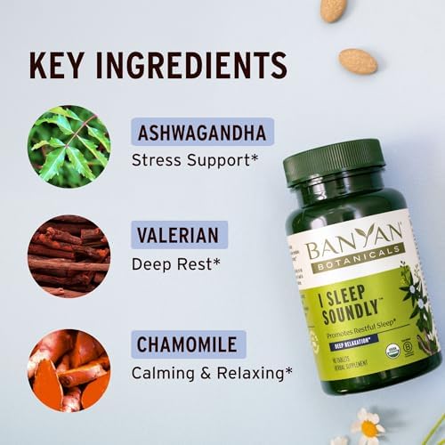 Banyan Botanicals I Sleep Soundly – Suplemento Orgánico para un Sueño Profundo – Ayuda Natural sin Melatonina con Ashwagandha, Valeriana y Manzanilla - imagen 3