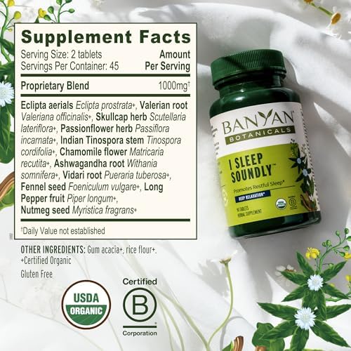 Banyan Botanicals I Sleep Soundly – Suplemento Orgánico para un Sueño Profundo – Ayuda Natural sin Melatonina con Ashwagandha, Valeriana y Manzanilla - imagen 5