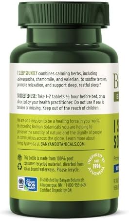 Banyan Botanicals I Sleep Soundly – Suplemento Orgánico para un Sueño Profundo – Ayuda Natural sin Melatonina con Ashwagandha, Valeriana y Manzanilla - imagen 8