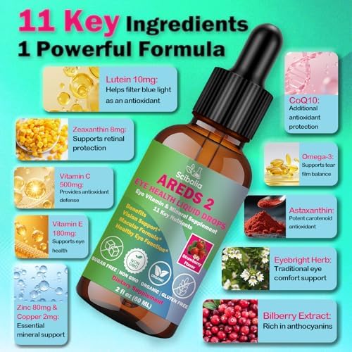 Gotas Líquidas Fórmula AREDS 2, Suplemento Avanzado de Vitaminas para los Ojos 11 en 1 con Luteína, Zeaxantina, Arándano y Omega-3 para la Salud - imagen 2