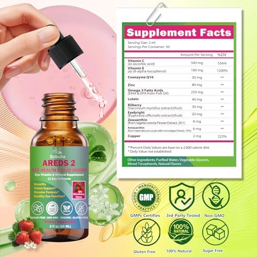 Gotas Líquidas Fórmula AREDS 2, Suplemento Avanzado de Vitaminas para los Ojos 11 en 1 con Luteína, Zeaxantina, Arándano y Omega-3 para la Salud - imagen 7