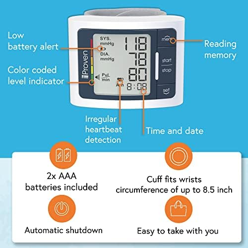 Monitor de Presión Arterial en Muñeca iProven para Uso en Casa – Pantalla LCD, Visualización de Frecuencia Cardíaca, Manguito Grande, Indicador a - imagen 3