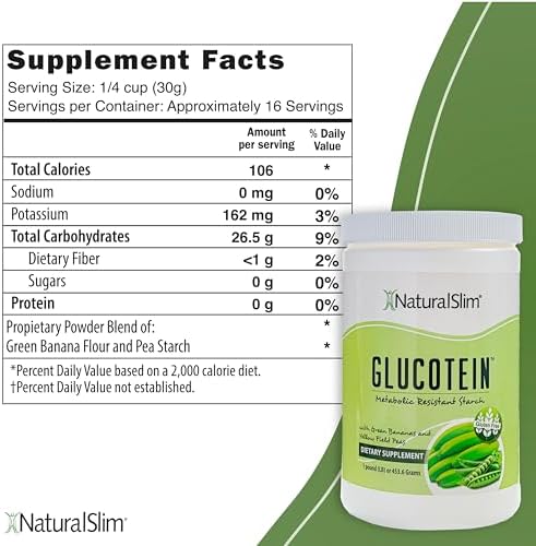 Suplemento Prebiótico NaturalSlim con Almidón Resistente, Harina de Plátano Verde Orgánica y Mezcla de Almidón de Guisante - Glucotein en Polvo - Sin - imagen 2