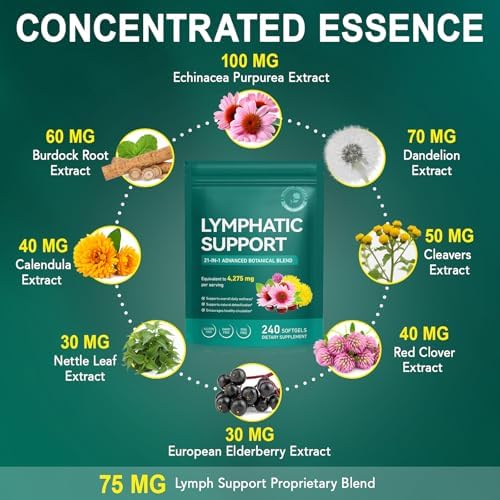 Suplementos de Drenaje Linfático Liposomal 240 Softgels 21 en 1, 4275mg de Apoyo al Sistema Linfático para Hombres y Mujeres, Mezcla Herbal con - imagen 4