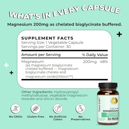 Suplemento de Magnesio Future Kind para Mujeres y Hombres - Función Muscular y Nerviosa - Magnesio Glicinato Chelado 200mg para Sueño y Metabolismo - imagen 6