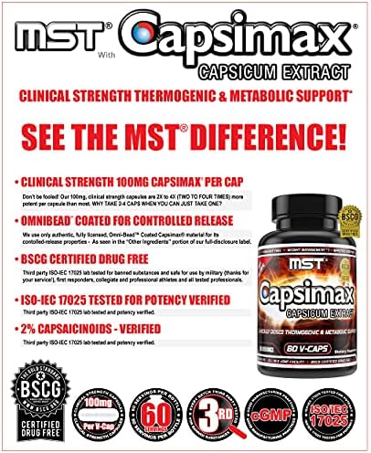 Suplemento MST Capsimax 100mg en Cápsulas V, 60 Porciones, Dosis Clínica para Control de Peso, Termogénico, Control del Apetito, Quema de Calorías, - imagen 5