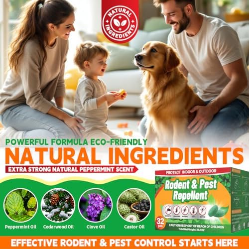 Repelente de Topos y Roedores para Interior y Exterior - Aceite Esencial de Menta Extra Fuerte, 32 Paquetes de Pouches Naturales y Seguros para el - imagen 3