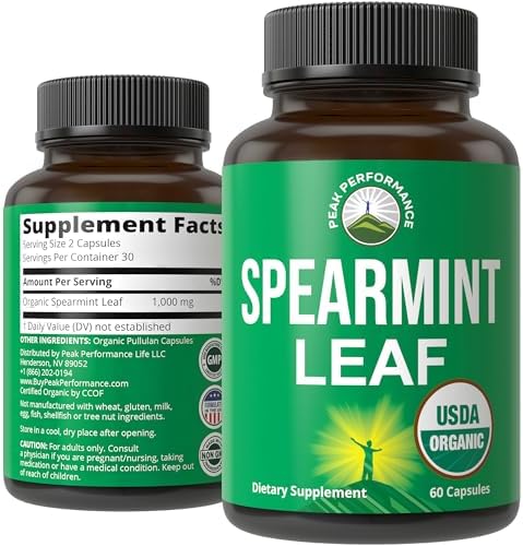 Cápsulas de Menta Verde Orgánica USDA Peak Performance. Suplemento Vegano para Digestión, Ingesta y Más. Probado en EE. UU. para Hombres y Mujeres. - imagen 1