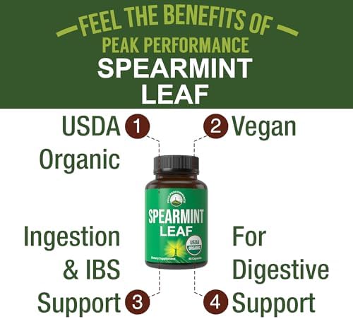 Cápsulas de Menta Verde Orgánica USDA Peak Performance. Suplemento Vegano para Digestión, Ingesta y Más. Probado en EE. UU. para Hombres y Mujeres. - imagen 2