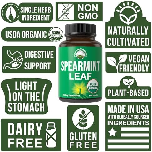 Cápsulas de Menta Verde Orgánica USDA Peak Performance. Suplemento Vegano para Digestión, Ingesta y Más. Probado en EE. UU. para Hombres y Mujeres. - imagen 3