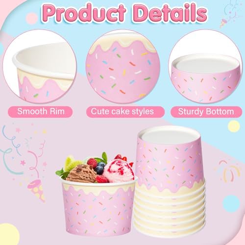 Hallswl 100 piezas de tazones desechables de papel para helado de 11 oz, 5 colores de chispas, recipientes para postres, yogur helado y fiestas de - imagen 3