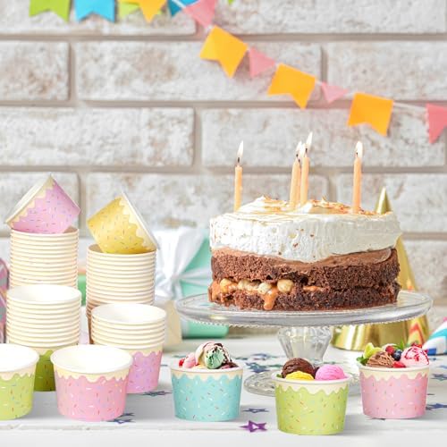 Hallswl 100 piezas de tazones desechables de papel para helado de 11 oz, 5 colores de chispas, recipientes para postres, yogur helado y fiestas de - imagen 5