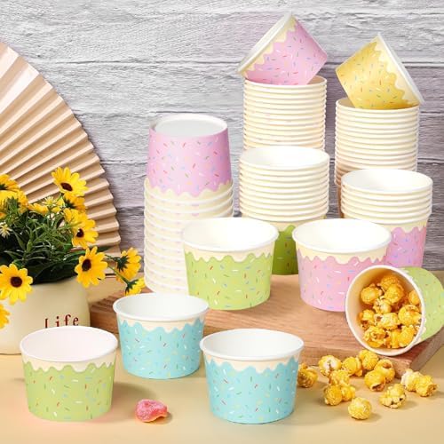 Hallswl 100 piezas de tazones desechables de papel para helado de 11 oz, 5 colores de chispas, recipientes para postres, yogur helado y fiestas de - imagen 6
