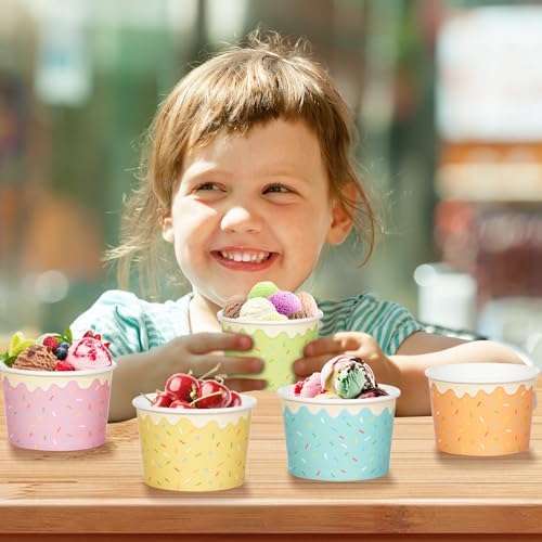 Hallswl 100 piezas de tazones desechables de papel para helado de 11 oz, 5 colores de chispas, recipientes para postres, yogur helado y fiestas de - imagen 7