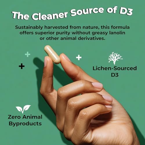 Future Kind Vitamina D3 2500 IU para Huesos y Músculos, Suplemento Vegano de Lichens, No GMO, Sin Azúcar, 30 Cápsulas - imagen 4